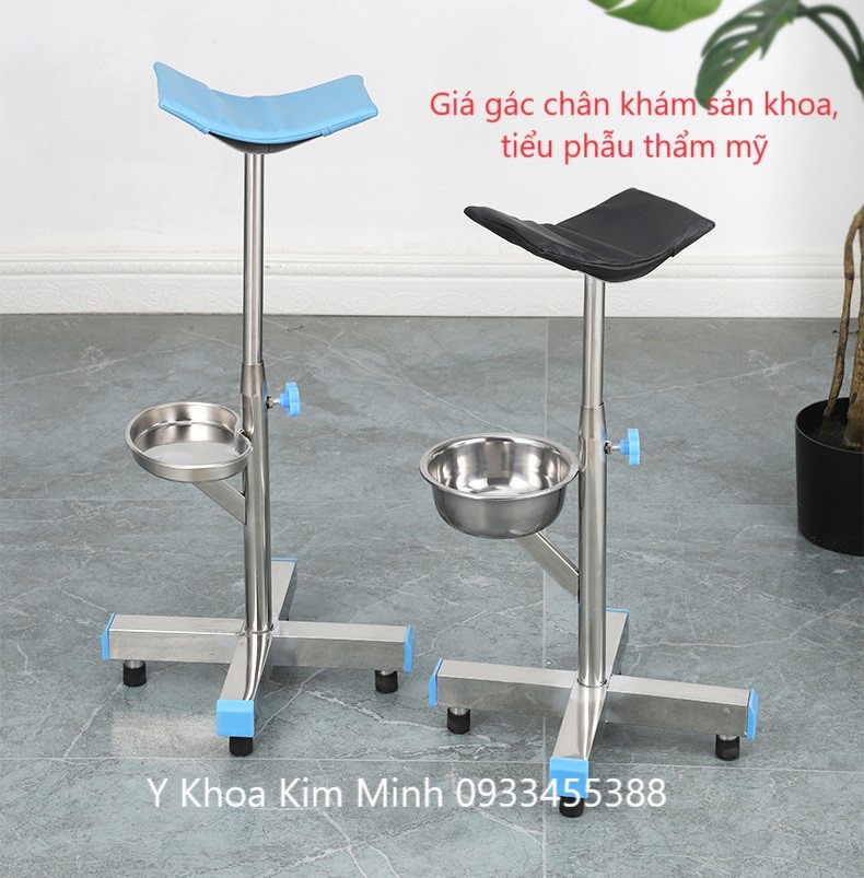 Giá gác chân inox có khay và chậu inox dùng trong thăm khám sản khoa, thay thế băng vệ sinh vết thương hậu phẫu